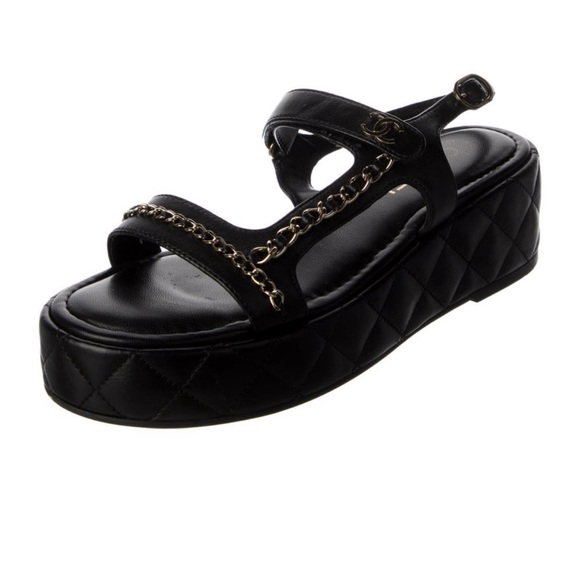 CHANEL Interlocking CC Logo Platform Sandals - Picture 1 of 2